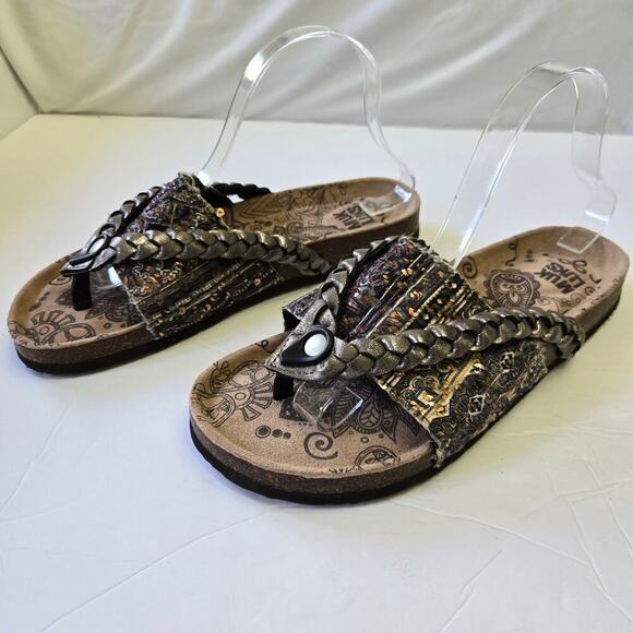 New Muks Luks Womens Thong Sandal Size 10 Cow Suede Braided Sequin Boho Artsy - Picture 5 of 11